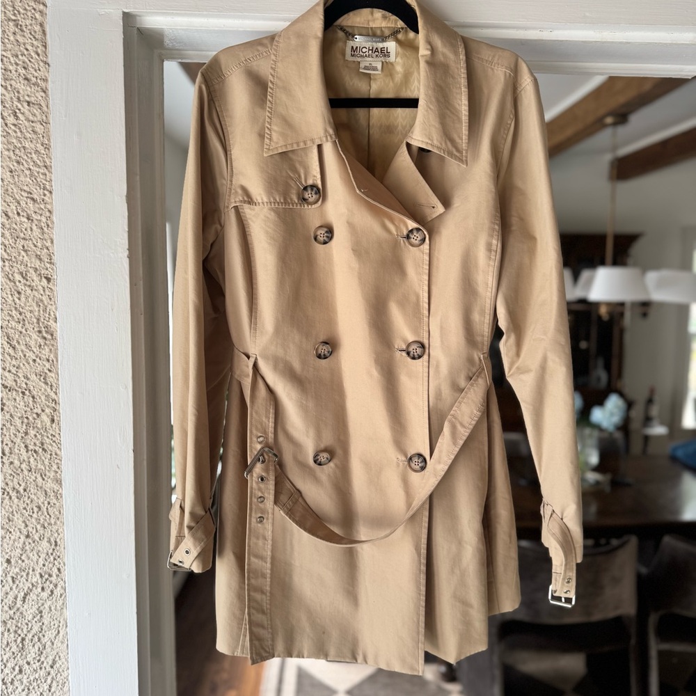 MICHAEL Michael Kors Khaki Double-Breasted Trench Coat with Belt